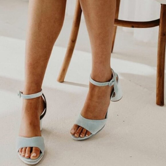 miss left Blue Chunky High Heel Platform Open Toe Crossed Ankle Strap Sandals - Picture 1 of 8